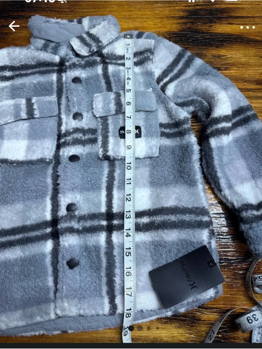 Hurley Kids Plush Plaid Shacket in Gray and White